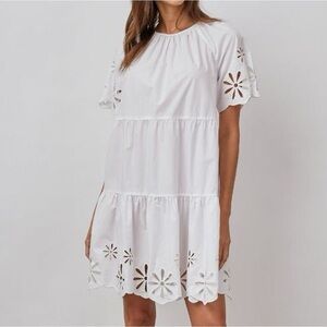 Rails Arielle White Eyelet Lace Bridal Bachelorette Short Sleeve Mini Dress S